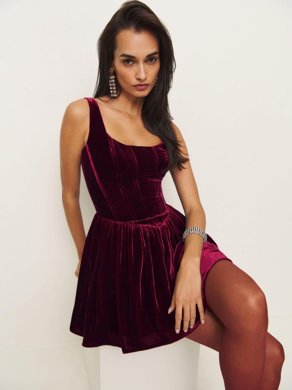 Reformation Contessa Velvet Burgundy Fit and Flare Mini